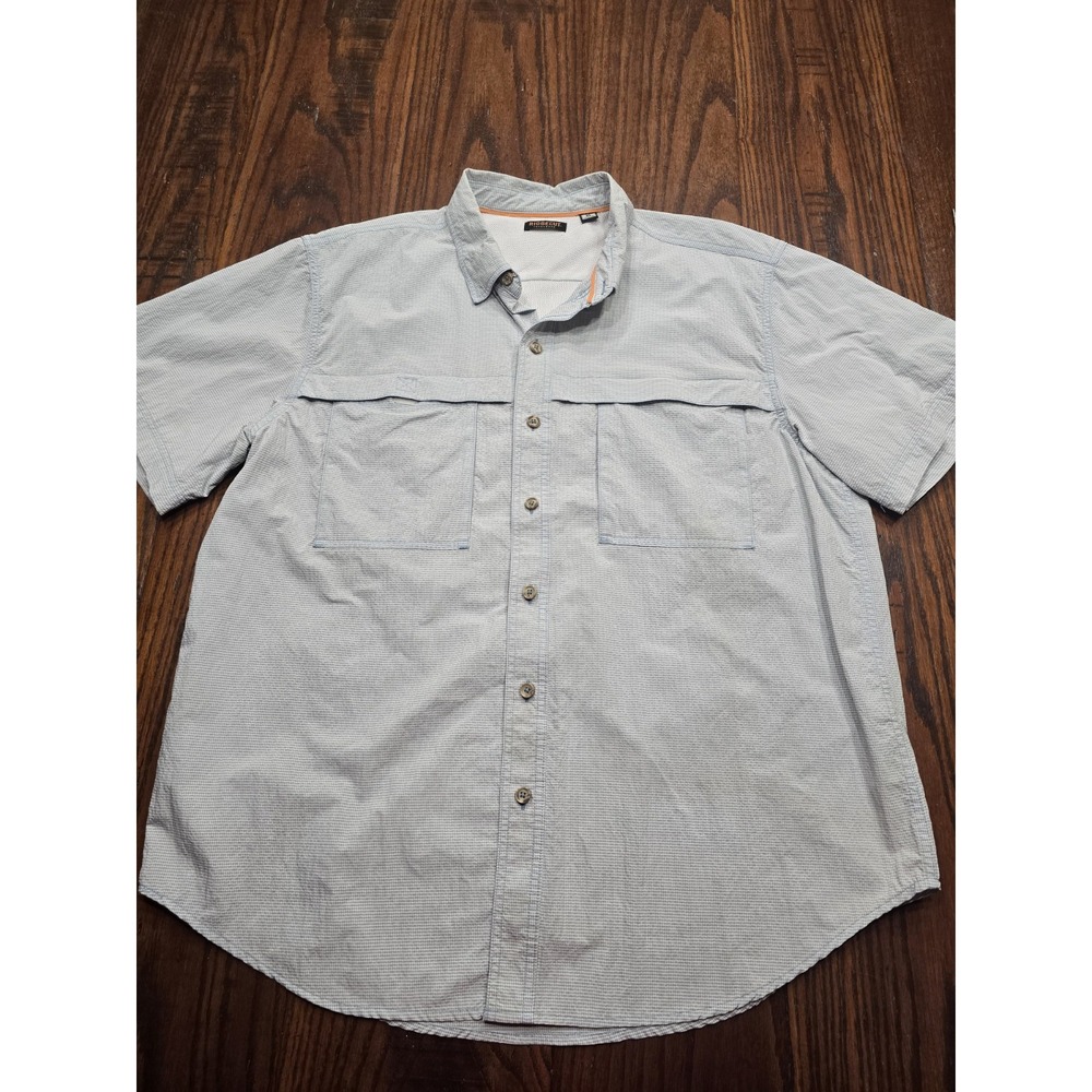 Ridgecut Toughwear Mens XL Blue Micro Check Vented Short Sleeve Fishing Shirt